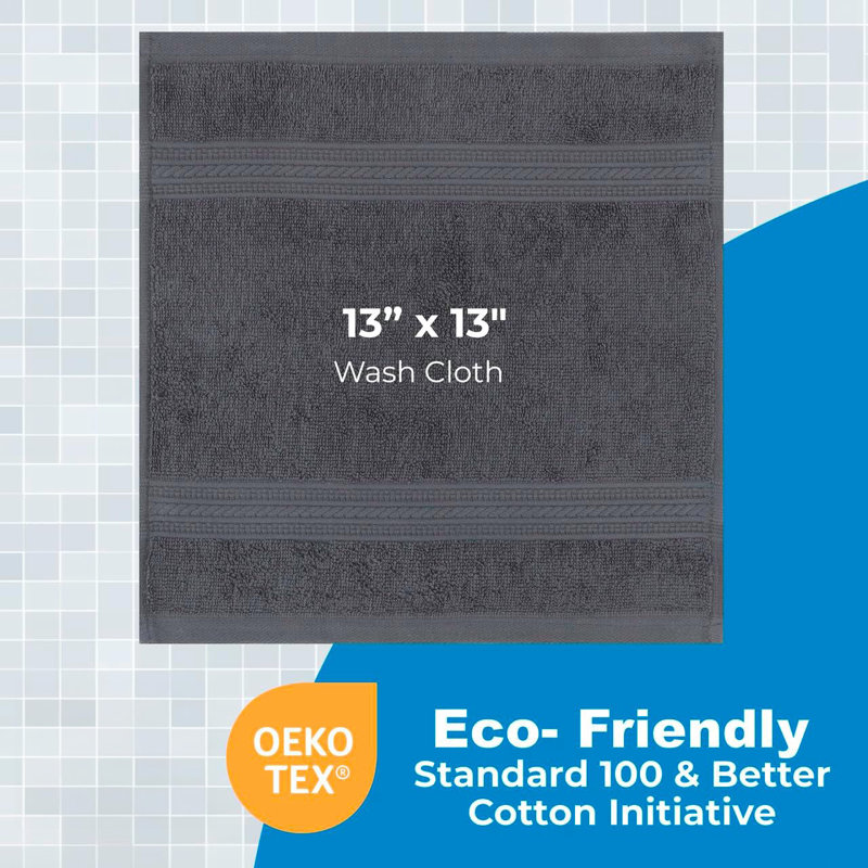 Débarbouillette 100% coton Careen Premium (13 x 13 pouces) très absorbante, Gris foncé