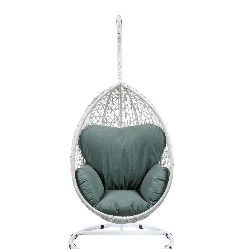 Chaise suspendue Simona en tissu vert et osier blanc