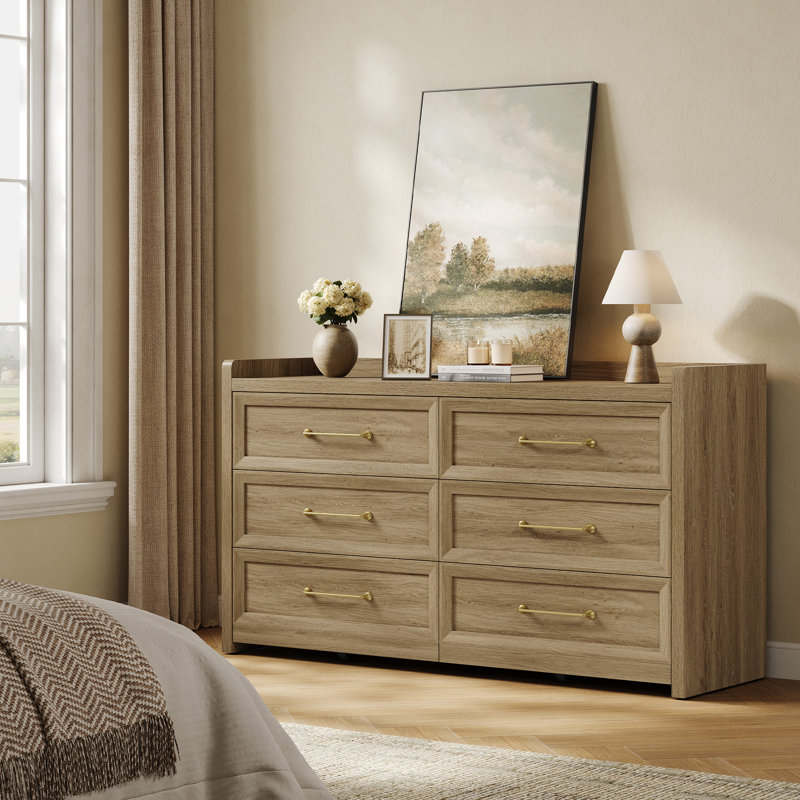 Commode moderne à 56 tiroirs l 56,4 po, Chêne naturel
