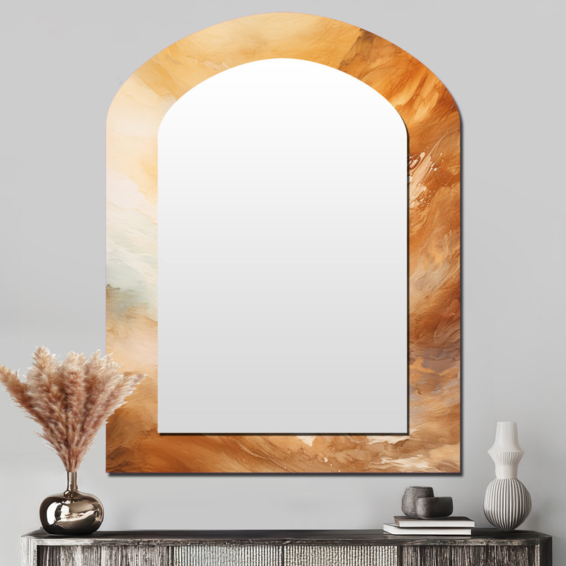 Beige Sandy Clouds Horizon I - miroir en forme d'arche Clouds, miroir mural asymétrique beige unique, impression d'art en métal