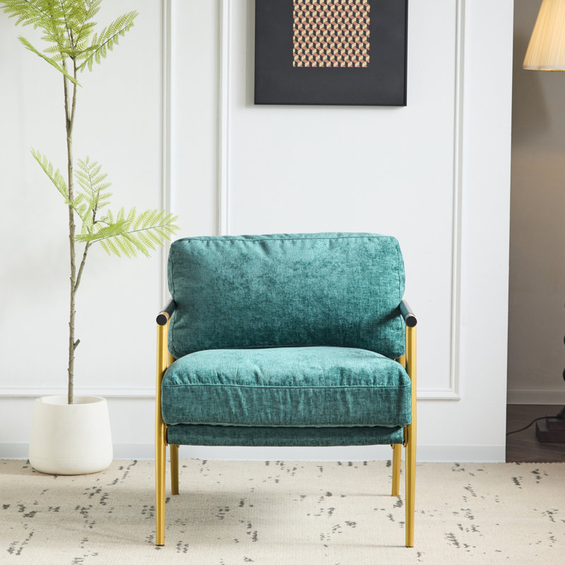Fauteuil de 31,03 po de largeur avec coussins de dossier, structure en métal noir et accents en bois massif pour les espaces de vie