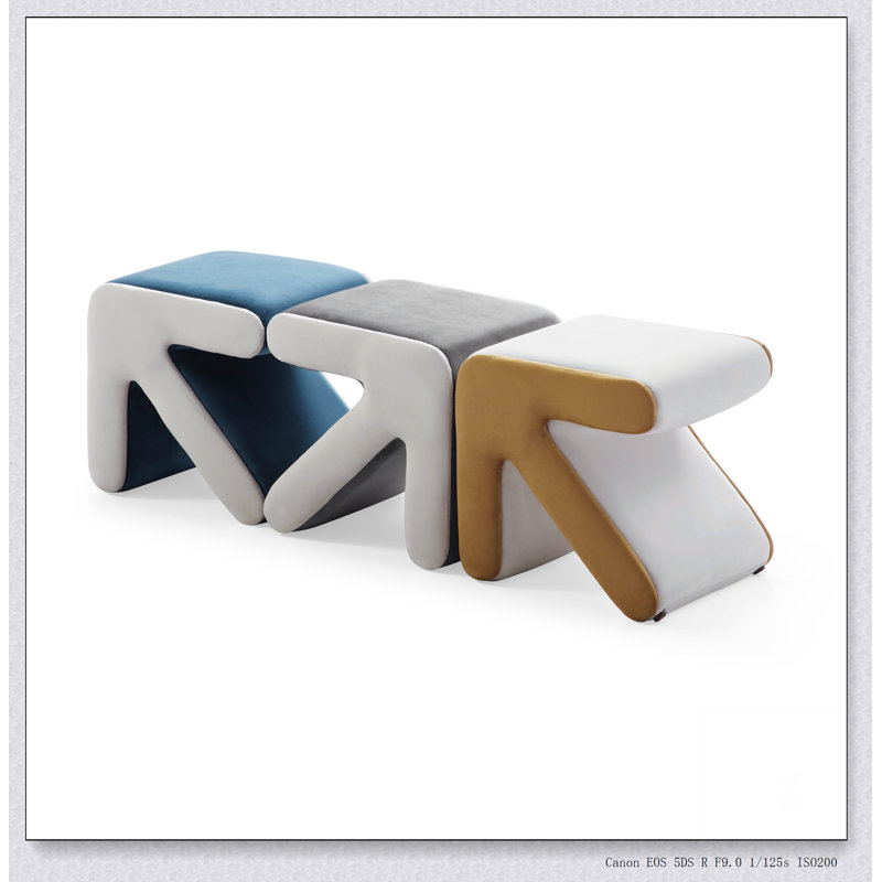Tabouret rembourré en velours avec tabouret et repose-pieds, Beige