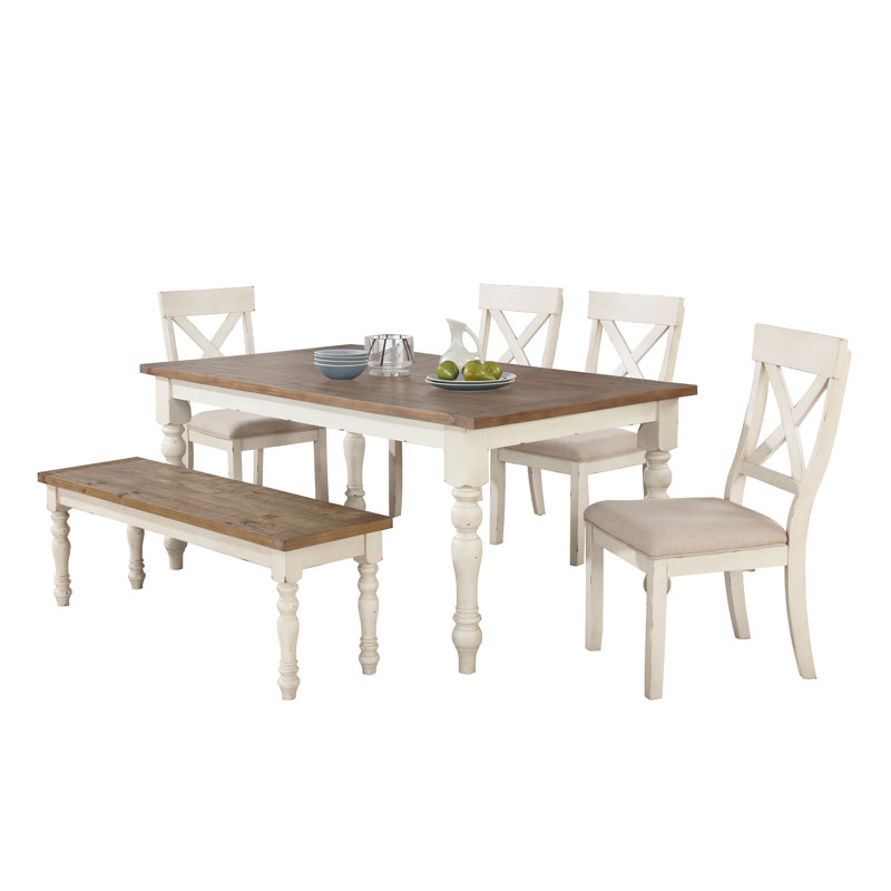 Ensemble de salle à manger Cierra, 6 (1 table + 4 chaises + banc), Blanc
