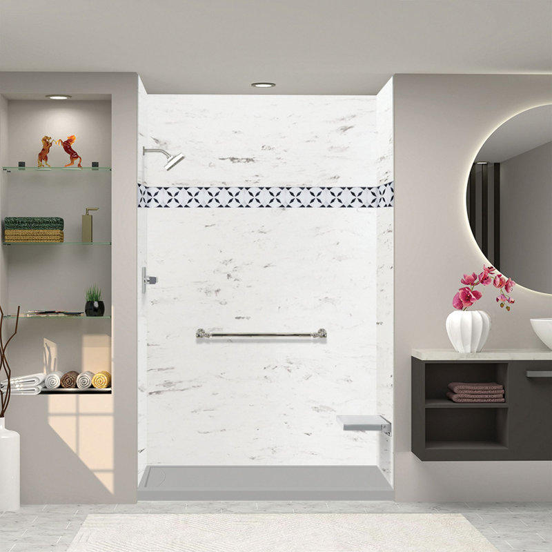 Transolid 60-in x 32-in Cast Solid Surface Shower Base with Linear,  Concrete, Left