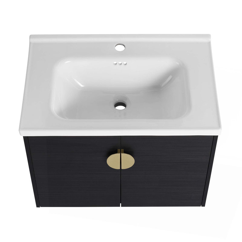 Meuble-lavabo à fermeture en douceur 24 po avec lavabo, pour petite salle de bain, Noir châtaignier, 28"