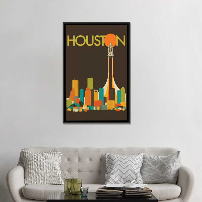 «Houston Skyline», impression sur toile tendue, H 48 po x l 32 po x P 1,5 po, Toile encadrée noire, Pas de tapis