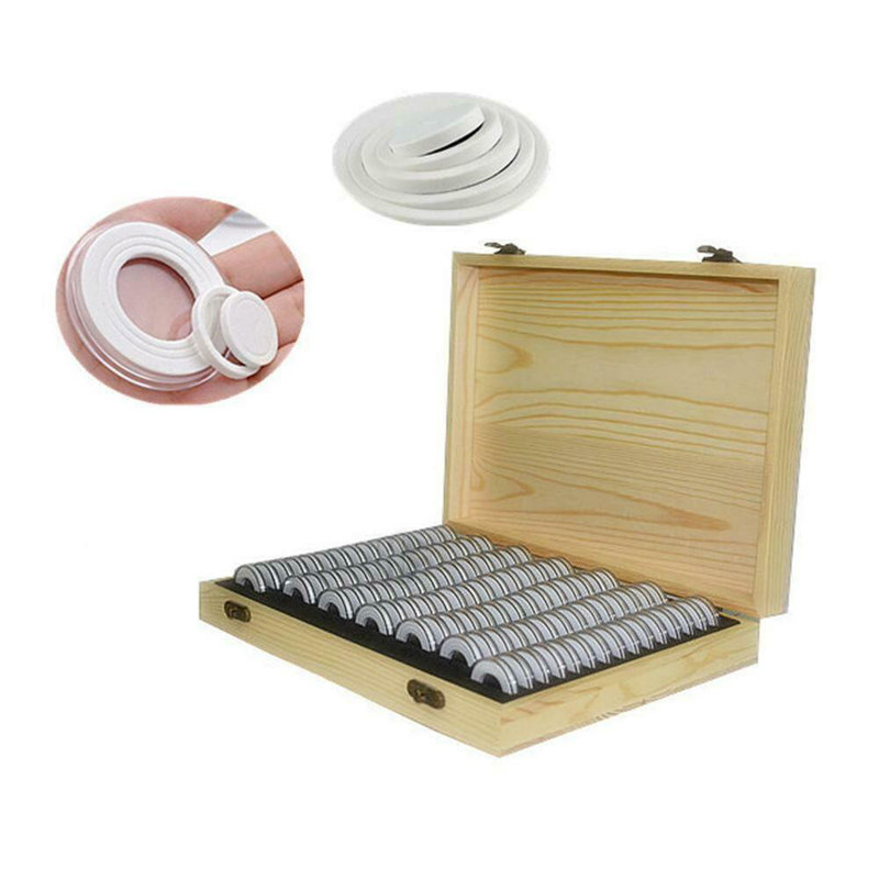 100Pcs Adjustable Commemorative Coin Protective Box Wooden Display Storage Case