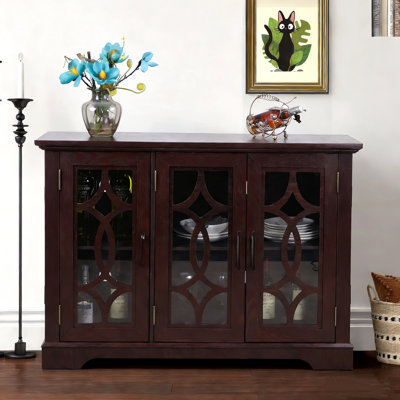 48.66" x 15.55" x 34.06" Spacious size sideboard 3 tempered glass doors buffet with adjustable shelf, MDF with decorative laminates storage cabinet for dining room, kitchen,living room