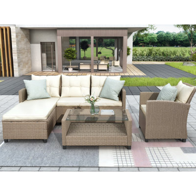 Patio Furniture Sets, 4 Piece Conversation Set Wicker Ratten Sectional Sofa With Seat Cushions -  Winston Porter, 248F35E3FFA546AEB89439D4664E162A