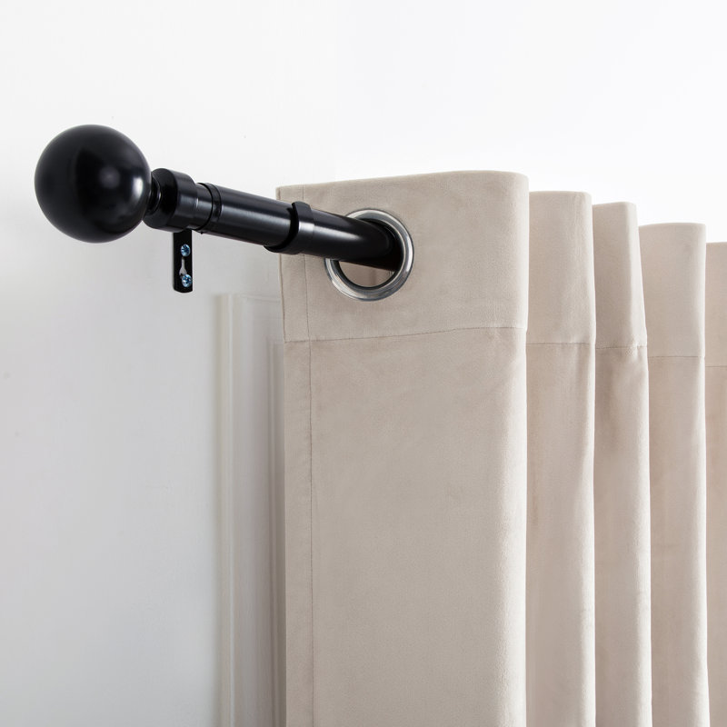 Heavy-Duty Adjustable Curtain Pole with Finials, Matte Black, 120-210cm