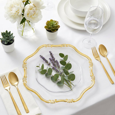 Clear Charger Plates with Gold Rim, Plastic