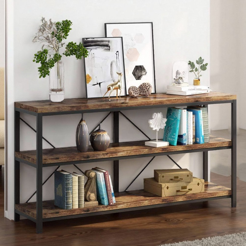 Console industrielle 55 po - Brun rustique avec 3 tablettes ouvertes