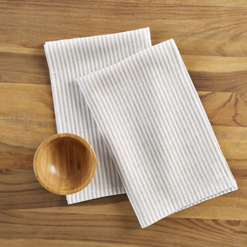 Narrow Striped Linen Kitchen Towel, Natural and White