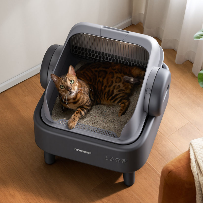 Oneisall Automatic Self Cleaning Cat Litter Box: Open Top,4 Layer Safety Sensor, Easy Clean Washable Liner,11L Waste Bin,40pcs Waste Bags With Mat for Multiple Cats