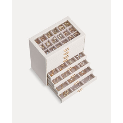 Organisateur de boucles d'oreilles, boîte à bijoux avec couvercle transparent - Beige, 8 compartiments