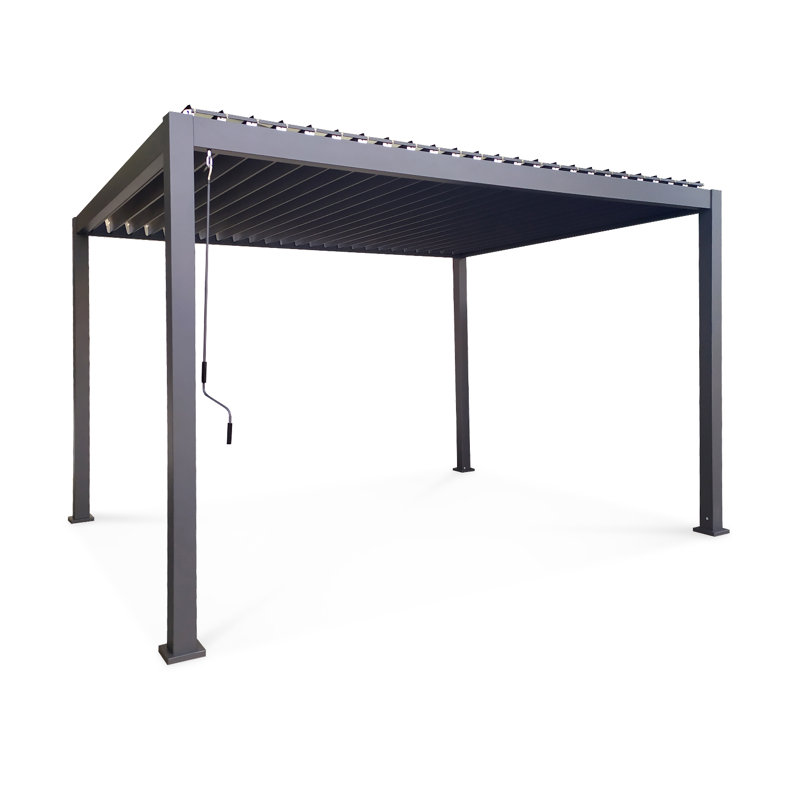 3x4m Louvered aluminum pergola with adjustable roof slats, 250cm H x 395cm W x 304cm D