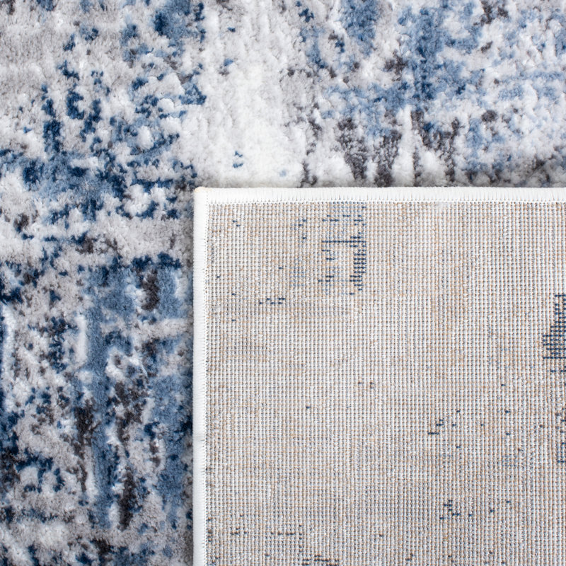 Minyard Abstract Gray/Blue Area Rug, Square 6'7"