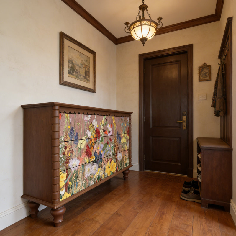 Commode d'entrée Mid-Century en bois massif, Brun