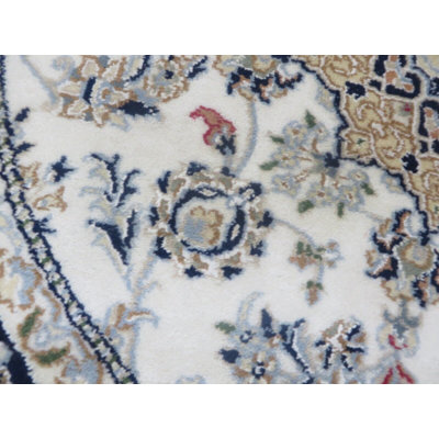 5 x 5 Round Hand Knotted Ivory Fine Nain With Silk Oriental Rug DE24E8F883D44BA7B71D1E216745F335