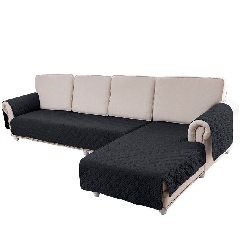 Housse de canapé modulaire en L imperméable, housse réversible 2 pièces avec housse de chaise longue, Polyester noir