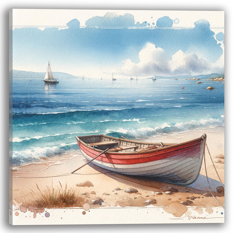 Harbor Calm: Serene Boat - reproduction d'art sur toile tendue, H 30 po x l 30 po x P 1,5 po