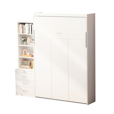 Full Size Bed With Shelf - Space Saving Bedroom Option Drawers Metal Frame Plywood & For Guestroom