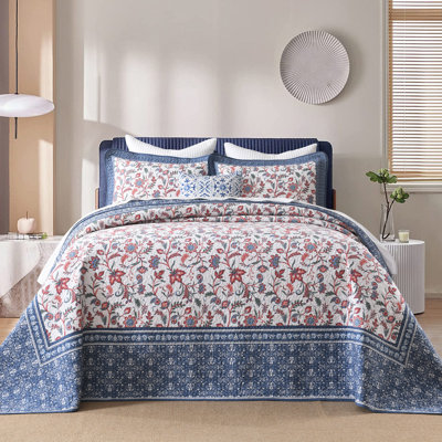 DDUOXIN Botanical Floral 100% Cotton Oversized Quilted Bedspreads Bedding Sets - 1 Bedspread with 2 Pillow Shams