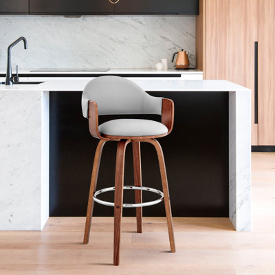 30" Rich Faux Leather Walnut Wood Bar Stool