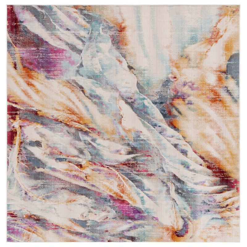Zarella Performance Abstract Indoor/Outdoor Area Rug, Square 6'7"