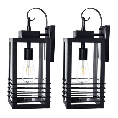 Applique murale d'extérieur 18 pouces, lanterne murale d'extérieur noir mat de grande taille, luminaires extérieurs imperméables avec abat-jour en verre, applique murale pour porche pour maison, garage, homologué ETL