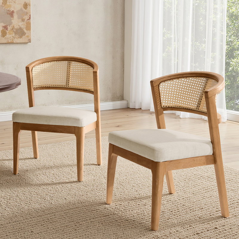 Debbora Solid Wood Barrel Dining Chair With Rattan Backrest, Oak
