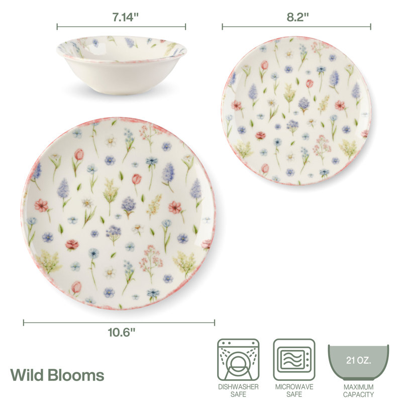 Service de table 12 pièces Pfaltzgraff Wild Blooms, service pour 4