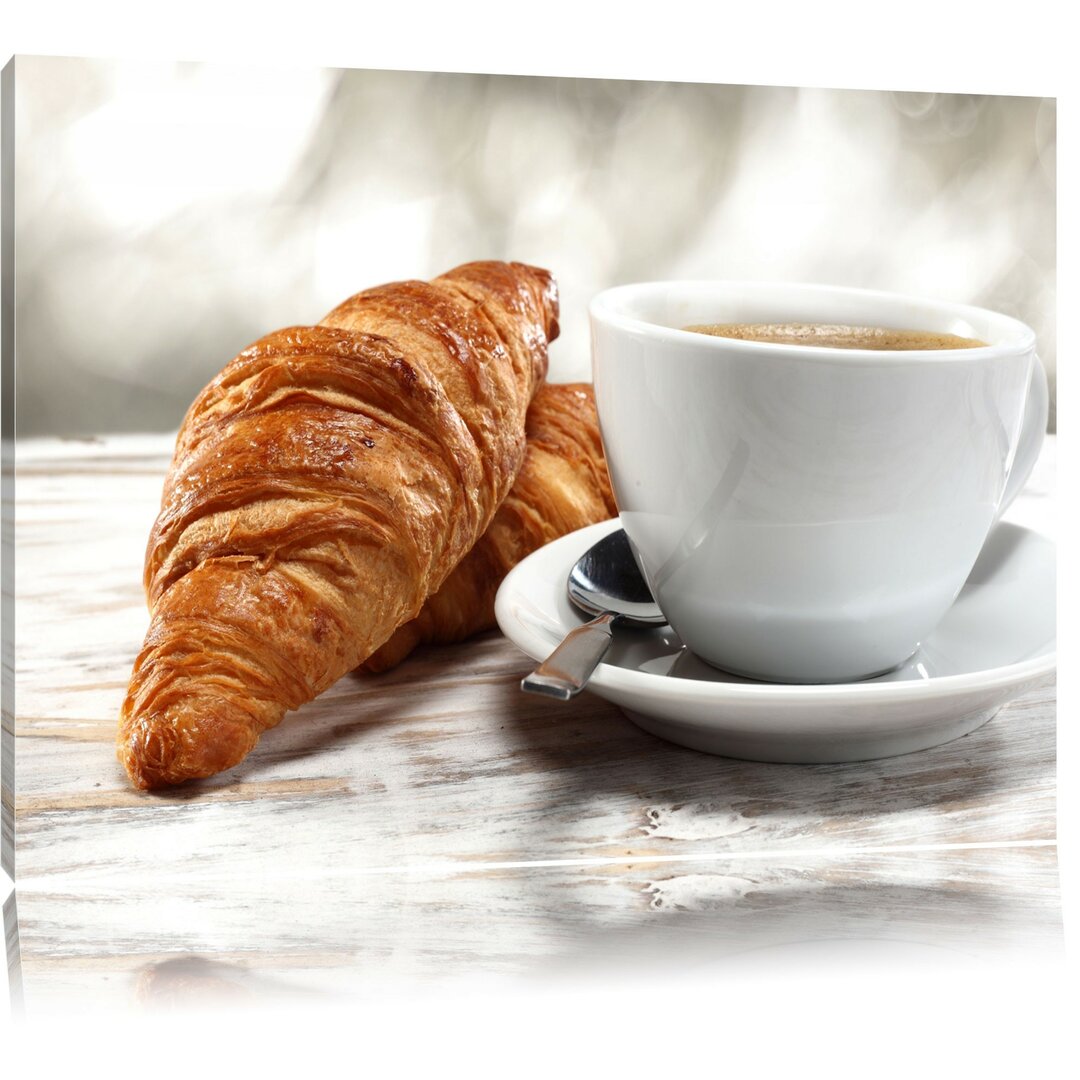 Leinwandbild Frisches Croissant und Kaffee