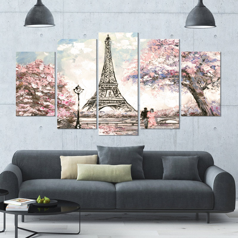 «Eiffel with Pink Flowers», reproduction d'impression sur toile