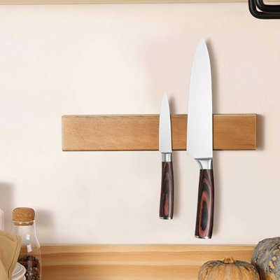 11.75" Acacia Wood Magnetic Knife Strip - Powerful Neodymium Magnet, 16" Optional Wall Bar