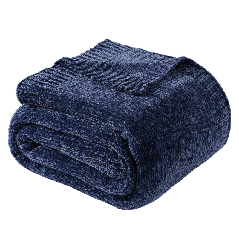 Jeté en chenille pour canapé, douillette douillette pour canapé, 51 po x 67 po, Marine