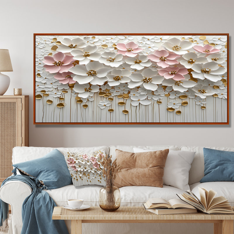 Jacorrian Widlflowers Creamy Blossoms In The Wild I - Art mural fleurs sauvages, Brun, H 28 po x l 60 po