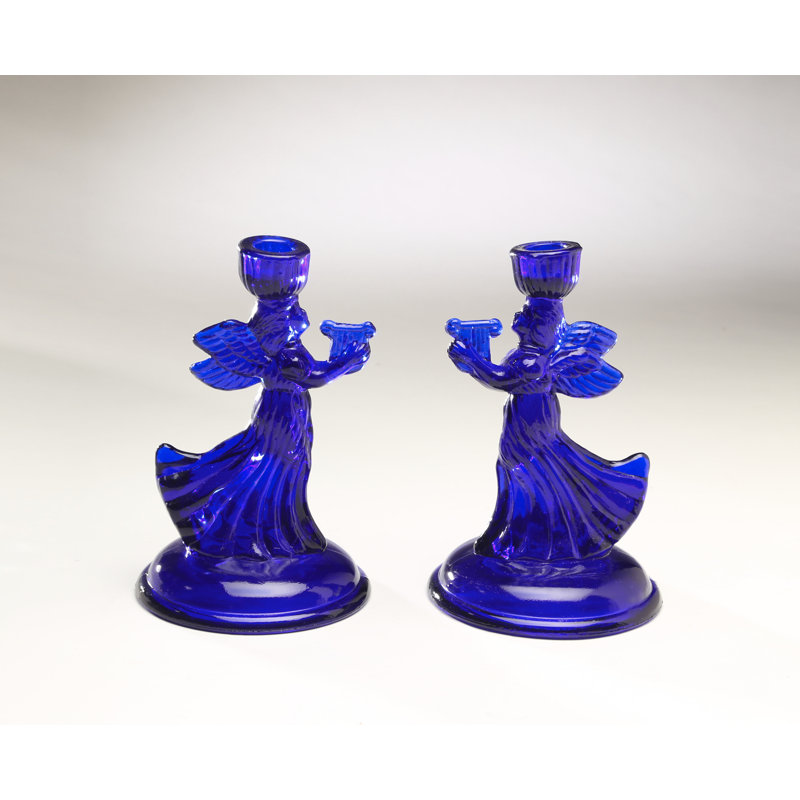 Bougeoir en verre ange 8 ", Bleu