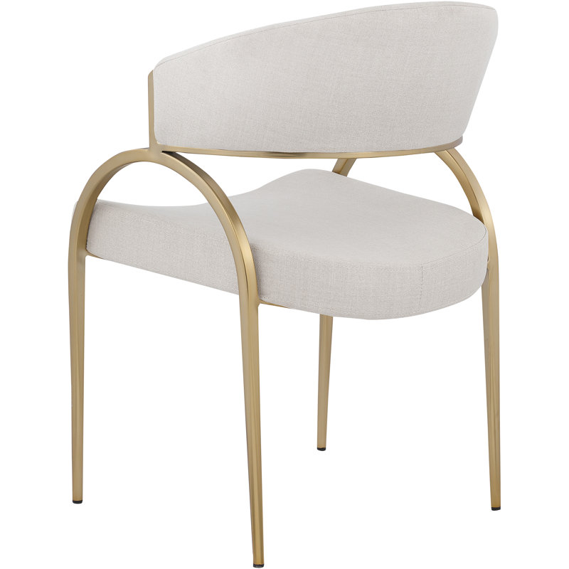 17.72'' H Upholstered Metal Armchair, Beige Linen Textured Fabric, Brushed Brass