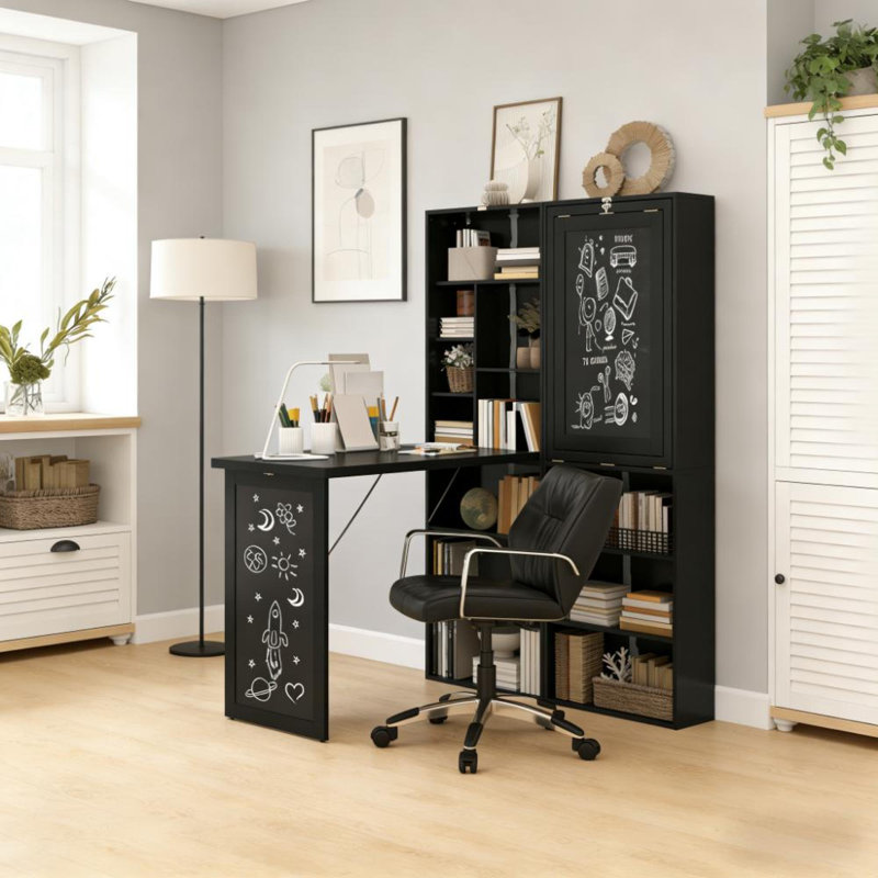 Bureaux en bois noir peu encombrants, conception de bureau à domicile pliable moderne
