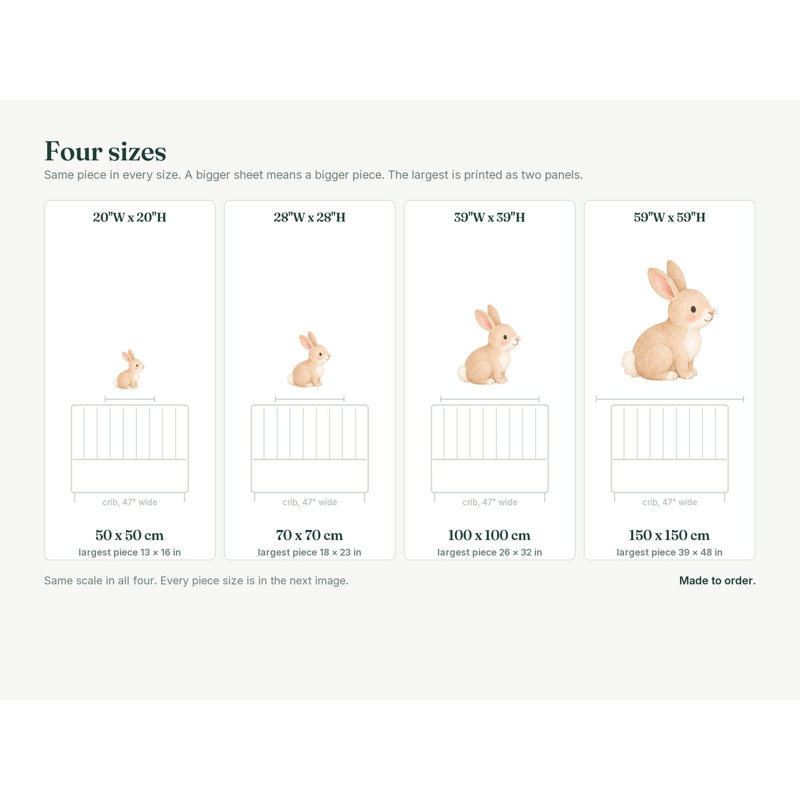 Farm Rabbit Wall Decal, Big Peel and Stick Nursery Wall Sticker, Satin Finish Removable Kids Room Wall Art, 20"W x 20"H (50 x 50 cm)