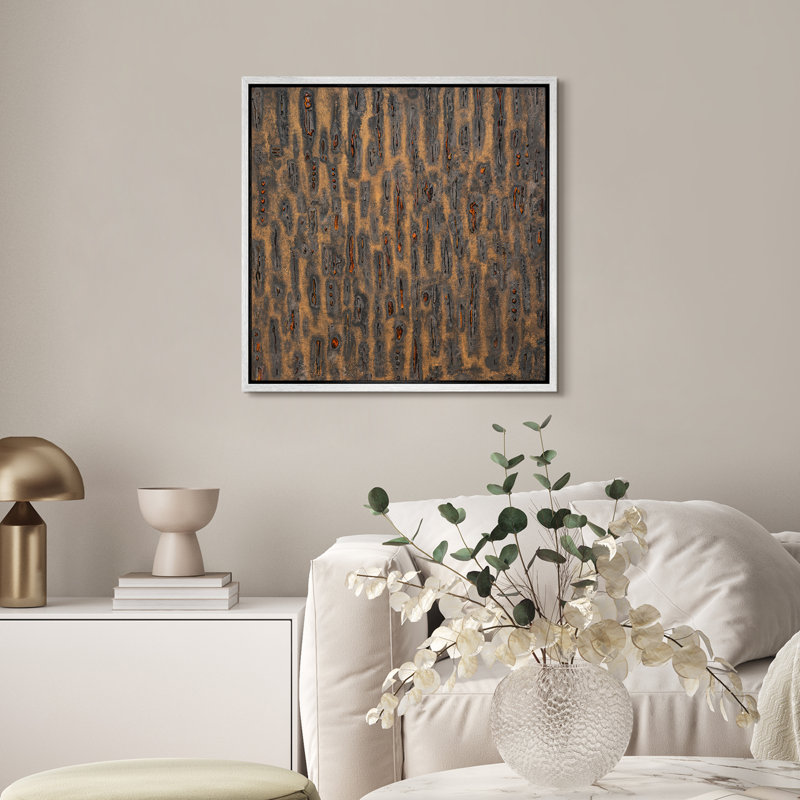 Art mural encadré sur toile - tons de terre industriels abstraits avec motif vertical délavé - 16 po x 16 po, 24 po x 24 po