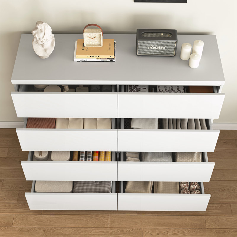 Commode 8 tiroirs pour chambre à coucher, Blanc