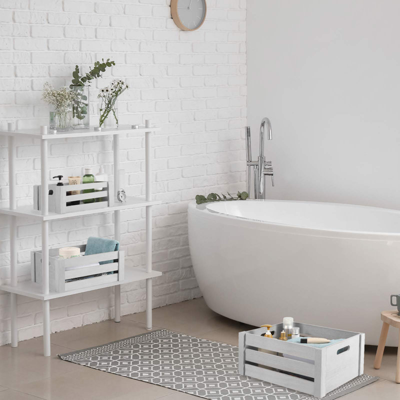 Ensemble de 3 caisses en bois massif, Gris foncé