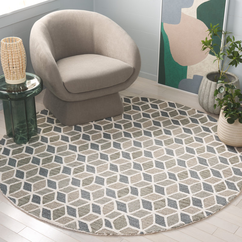 Tapis en laine / coton touffeté à la main ébène ivoire / gris, Rond 6 pi