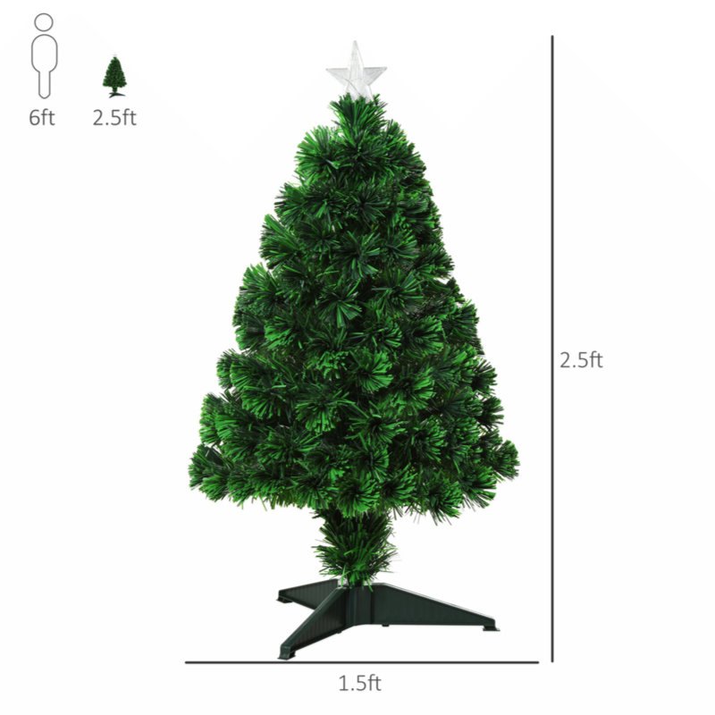 2.5Ft Tall Pre-Lit Douglas Fir Tabletop Artificial Christmas Tree With Realistic Branches, Fibre Optic LED Lights And 85 Tips, Green