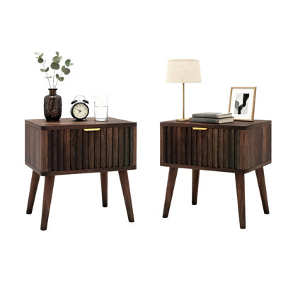 Mid-Century Nightstand With Gold Handle, Compact Bedside Table With Drawer & Solid Wood Legs For Small Spaces by George Oliver