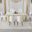 Luxurious Dining Table Set With Marble Pattern Glass Top And Golden Legs