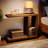 C Shaped End Table with Lockable Wheels, Rustic Wood Side Table for Living Room