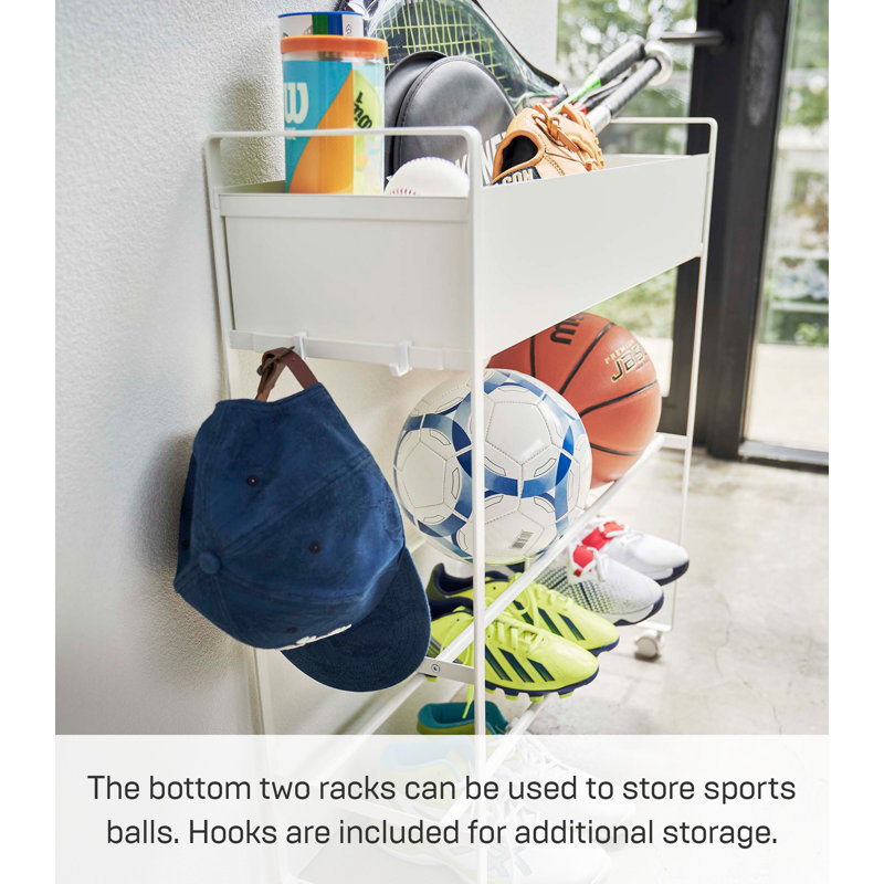 White Rolling Metal Entryway Shoe and Storage Rack